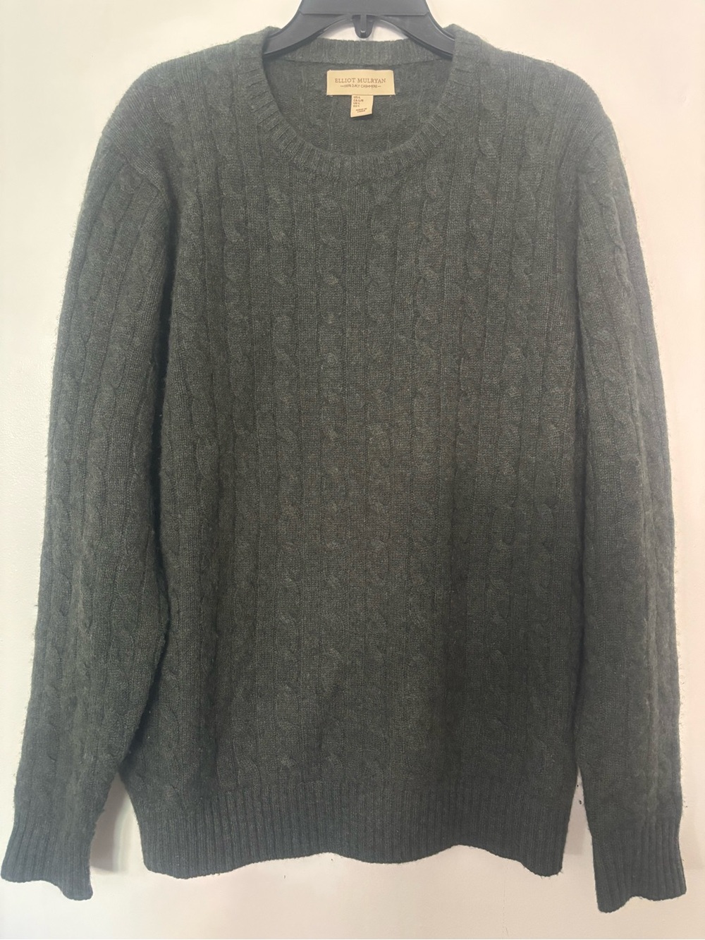 Elliot Mulryan 100% 2-Ply Cashmere Cable Knit Men’s Sweater Dark Green Size L